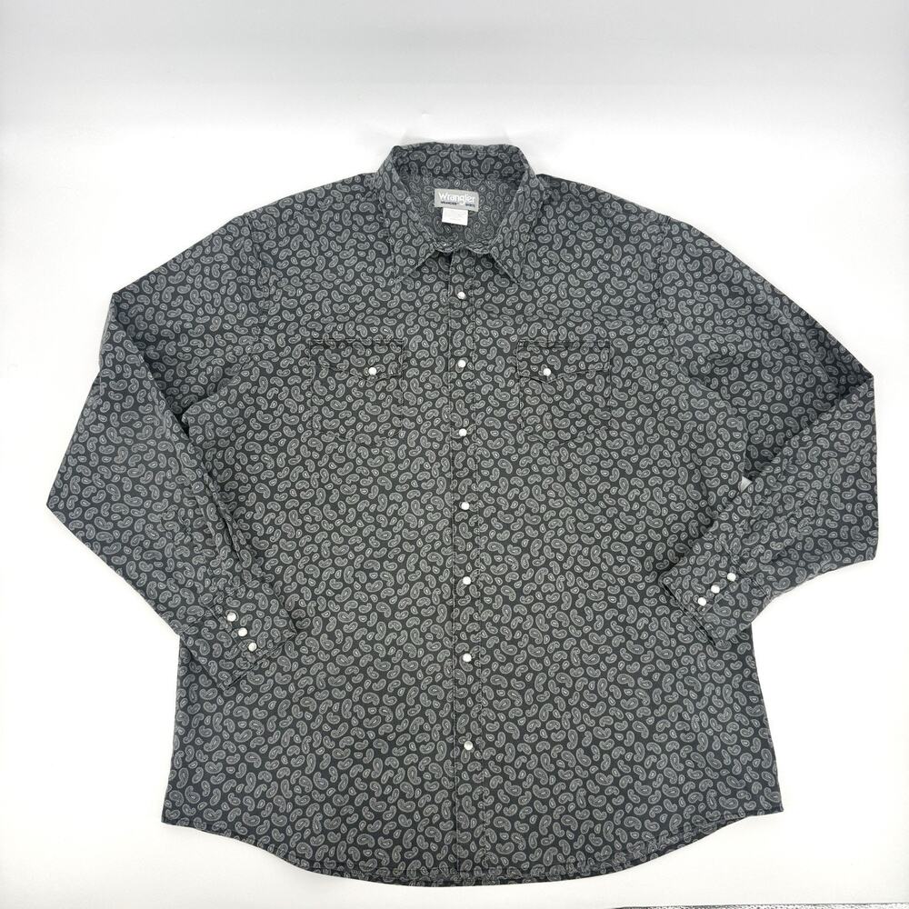 Wrangler Vintage Mens 2XLT Paisley Pearl Snap Western Shirt Gray Long Sleeve - Picture 4 of 10